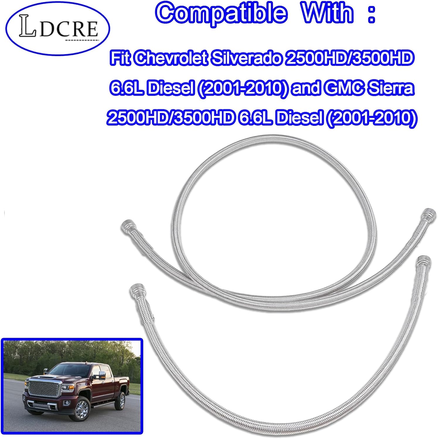 Fuel Tank Hoses Stainless Steel Compatible with Chevy Silverado GMC Sierra 2500HD 3500HD 6.6L Duramax Diesel 2001-2010 | Replace 15167372 15077513 Fuel Line