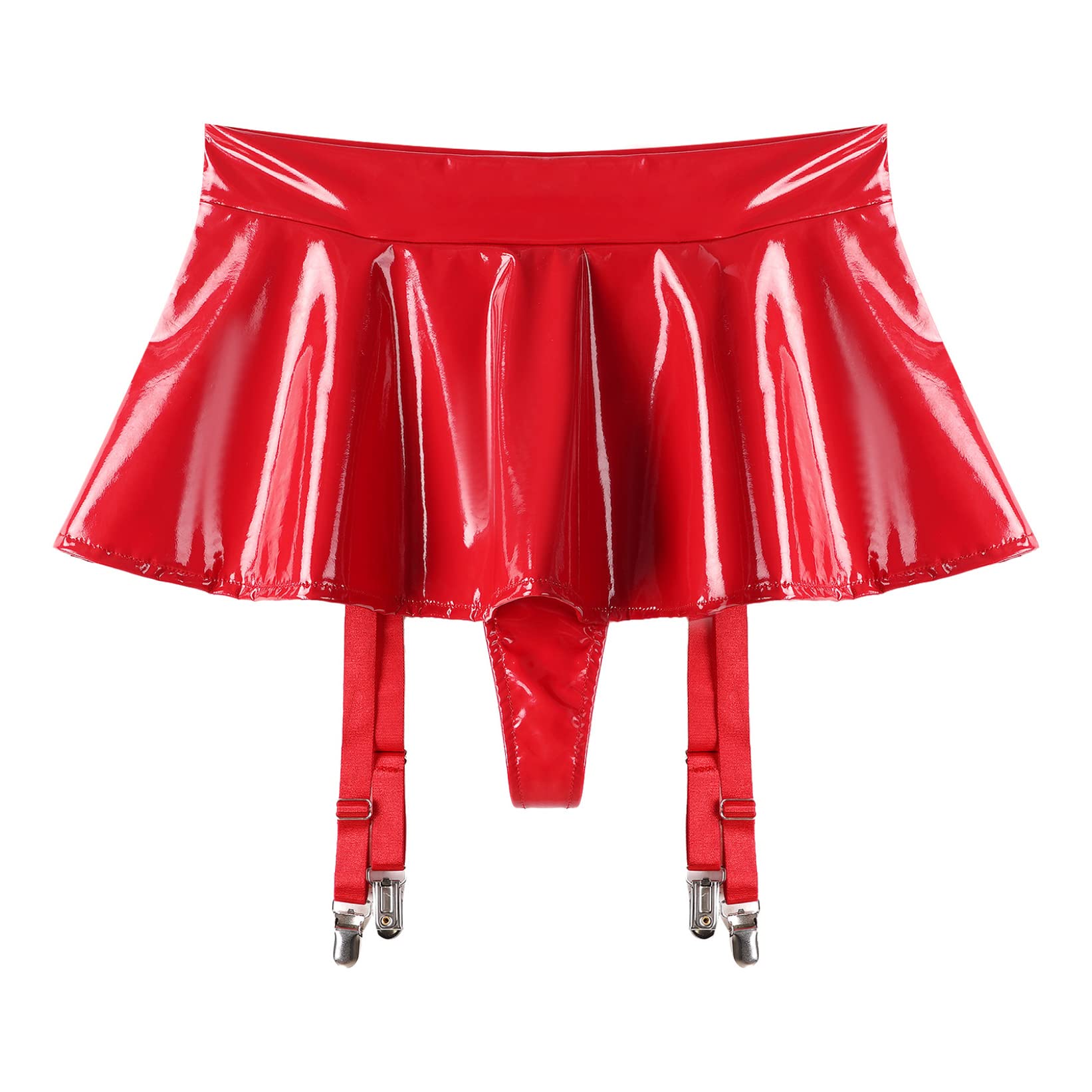Zaldita Women's Wet Look PVC Leather Skirt Garter Belts Suspender Belt with 4 Straps Metal Clip: Small Red