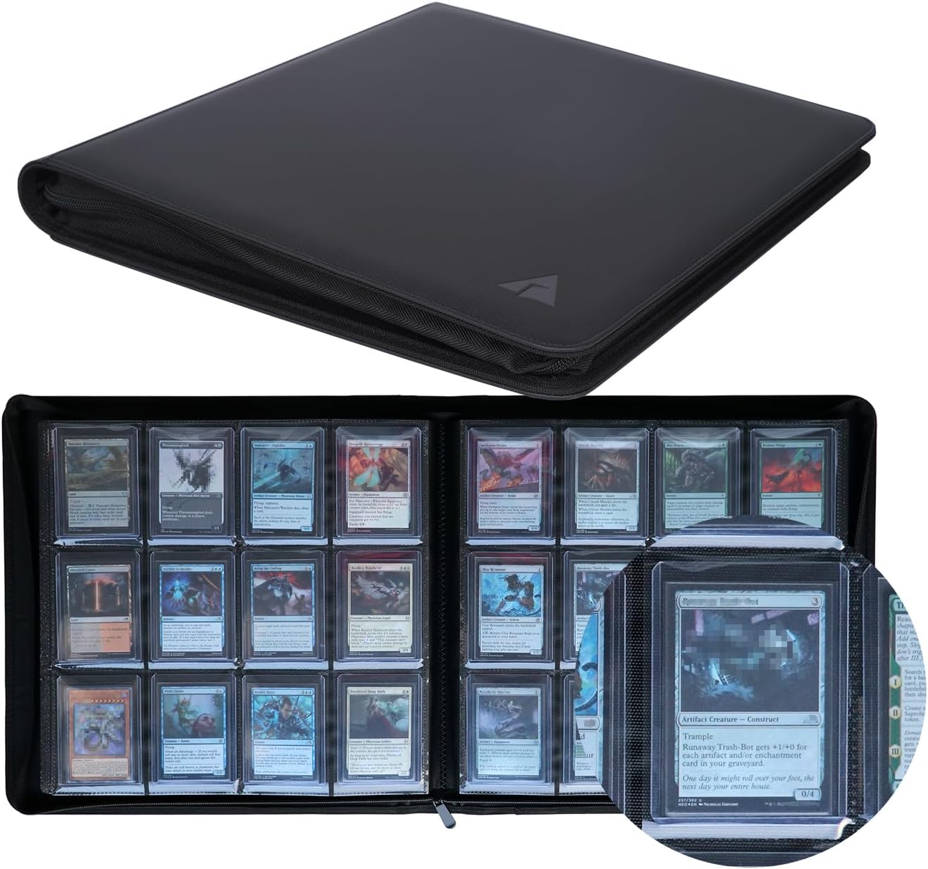 Rayvol 12-Pocket Top loader Binder, Holds 432 Top loaders 12 Pocket Top Loader Card Storage Case, 400 + Ringless Double-Sided Pockets for Cards in 3 x 4'' Top loaders