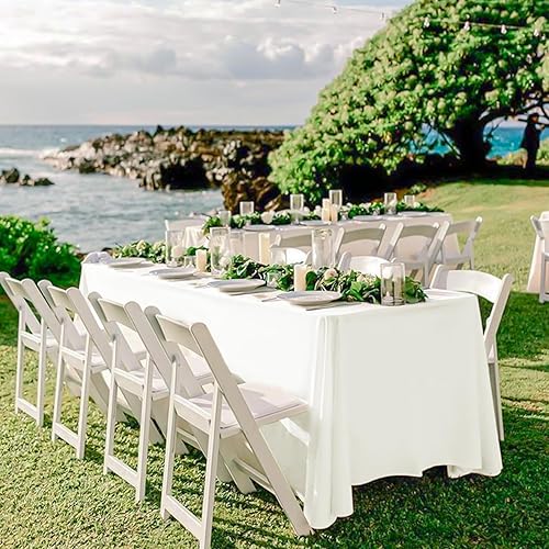 Miniatura 263 de Paquete de 4 manteles redondos blancos de 120 pulgadas – Mantel circular de poliéster para mesa redonda, resistente a las manchas y a las arrugas