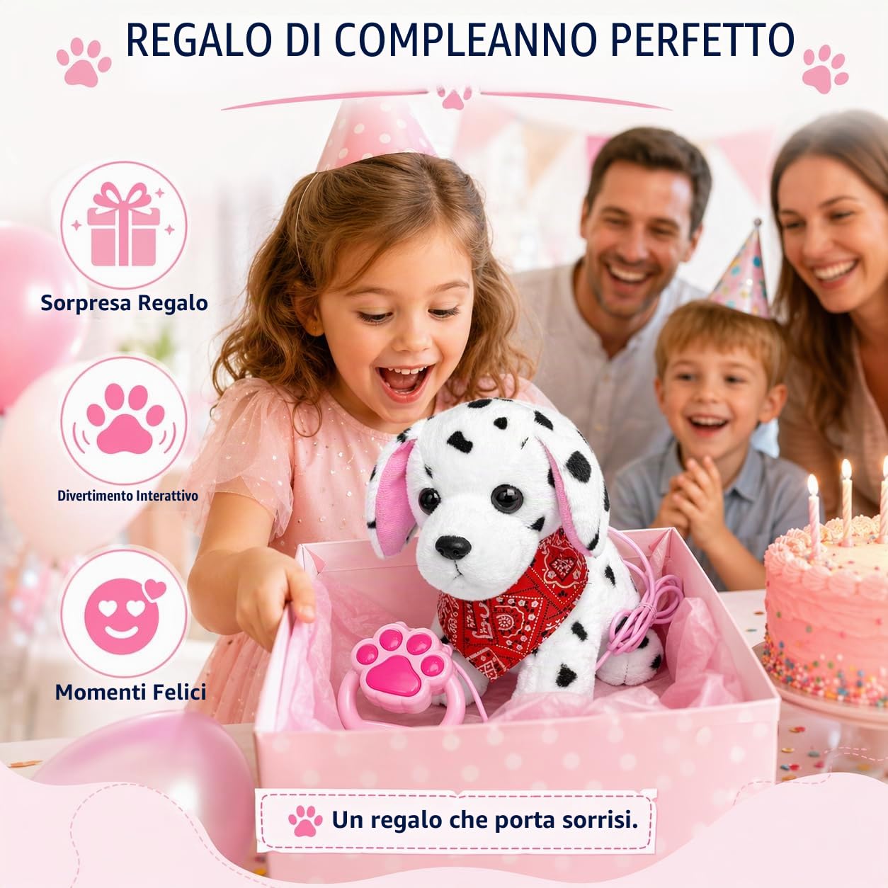 YH YUHUNG Cane Dalmata che Cammina e Abbaia, Peluche con Guinzaglio