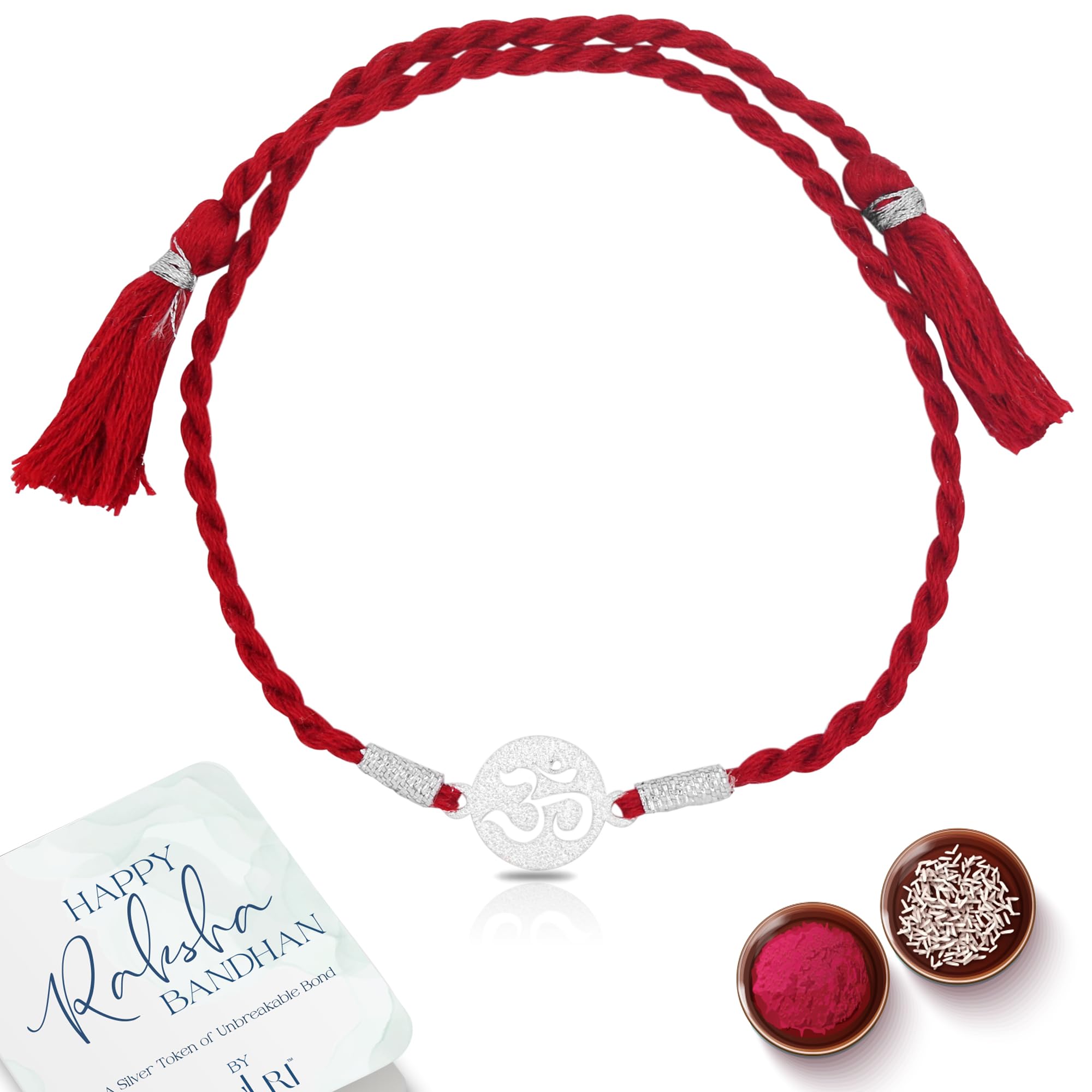 Unisex-Adult 925 Sterling Silver Om Cotton Thread Rakhi For Bhai | Rakshabandhan Rakhi With Greeting Card & Roli Chawal And Certificate Of Authenticity 925 Silver-image-47