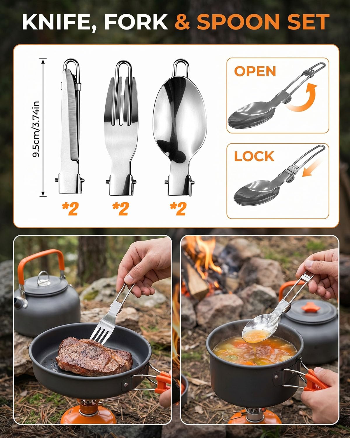 Set di pentole da campeggio per 2-3 persone, 17 pezzi, in alluminio, con bollitore, piatti, tazze e parabrezza, attrezzatura leggera da cucina per campeggio per escursioni e picnic