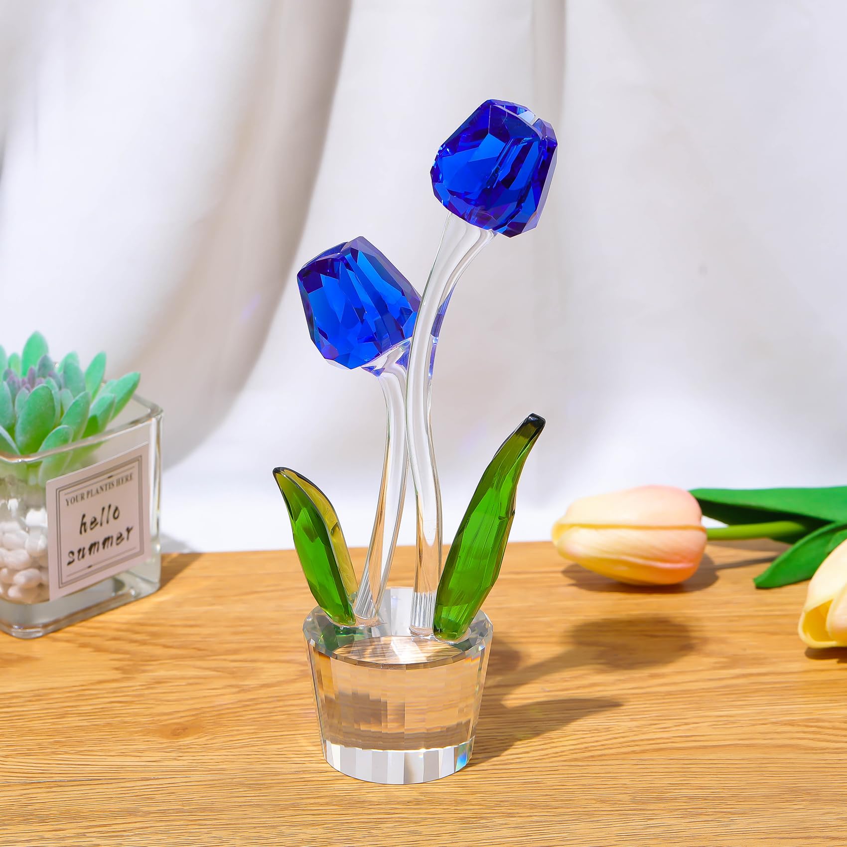 Amazon.co.jp: Movdyka クリスタルブルー チューリップ 花 置物 ガラス
