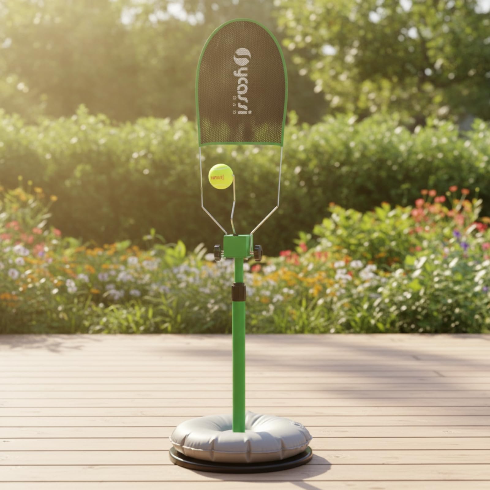 Qianly Allenatore di Tennis con Base Zavorrata Regolabile in Altezza Allenatore di Rimbalzatore da Tennis Indipendente Attrezzatura per Giardino