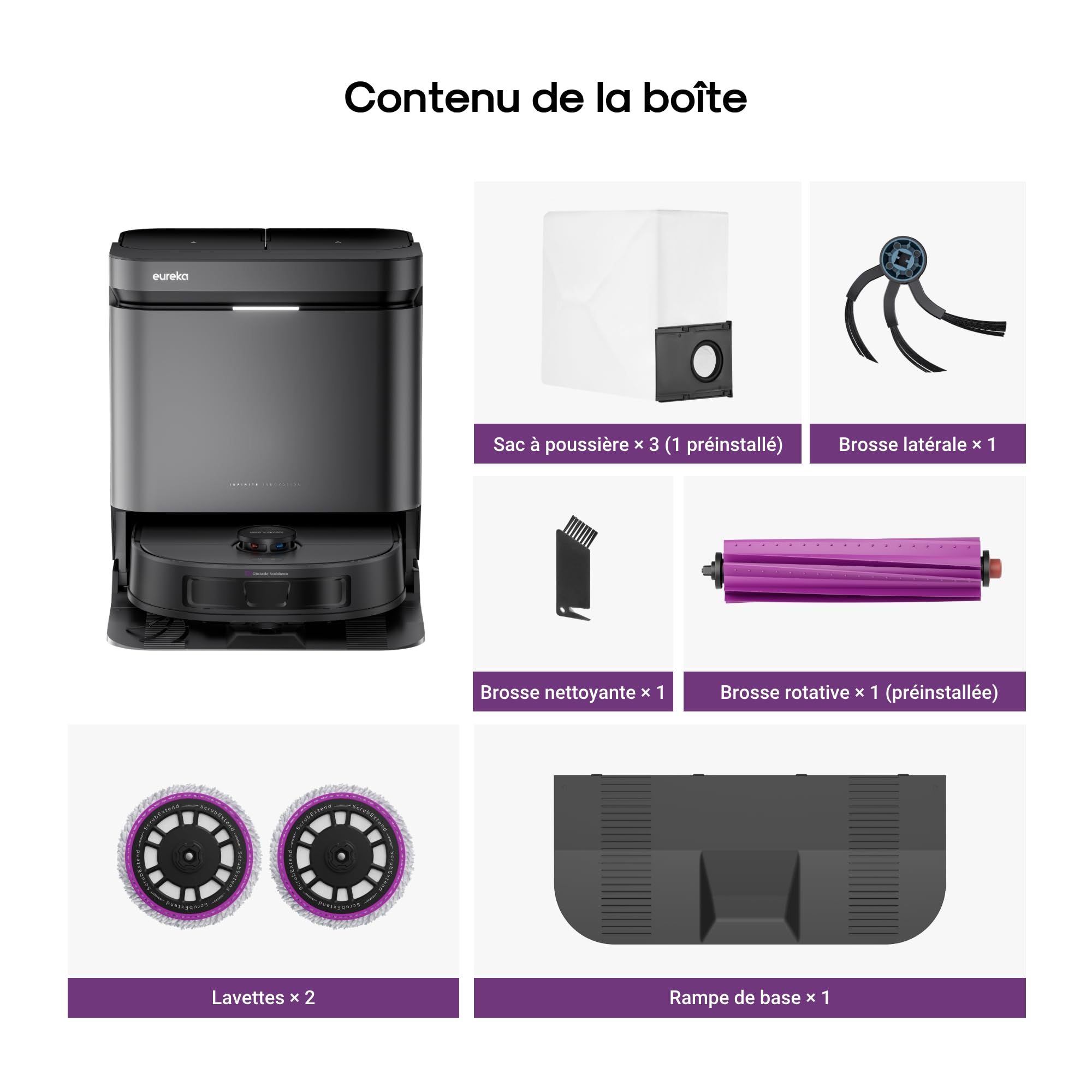 Eureka Robot Aspirateur Laveur, Station Tout-en-Un autonettoyante, Aspiration 22000 Pa, serpillière Extensible Anti-emmêlement, brosses Principale et latérale DragonClaw, Noir, J15 Evo Ultra