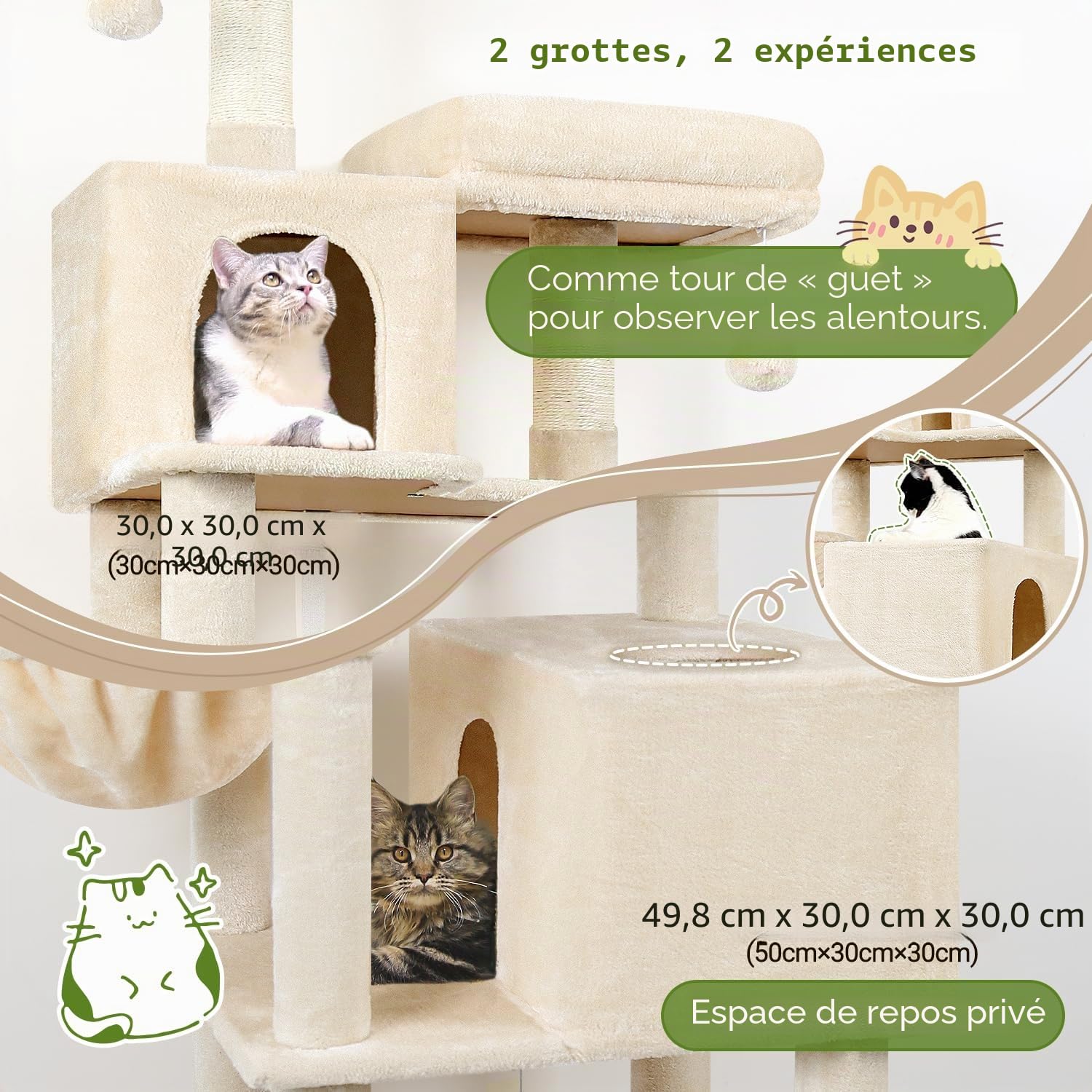 Globlazer F76 Arbre a Chat 195 cm Grand Niche 50CM Hamac pour 2 Gros Chats