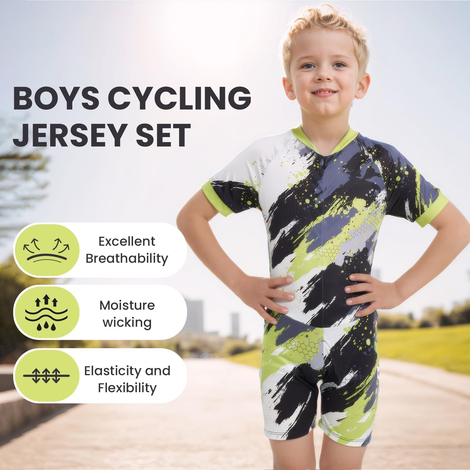 Gogokids Traje de ciclismo para niños con cojín 3D, ropa de bicicleta de manga corta para niños y adolescentes