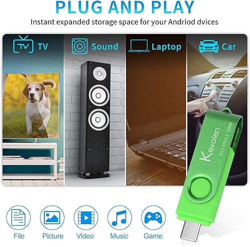 Miniatura 6 de Kavolen - Memoria flash de alta velocidad 3 en 1 de 256 GB para PCportátilteléfonos Android. Memoria de fotos para Samsung Galaxy, LG, Google Pixel,