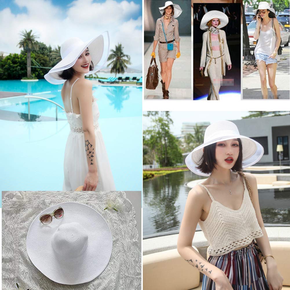Sombrero de sol de ala ancha para mujer, gorra de paja para prevenir los rayos del sol (blanco), Blanco 3