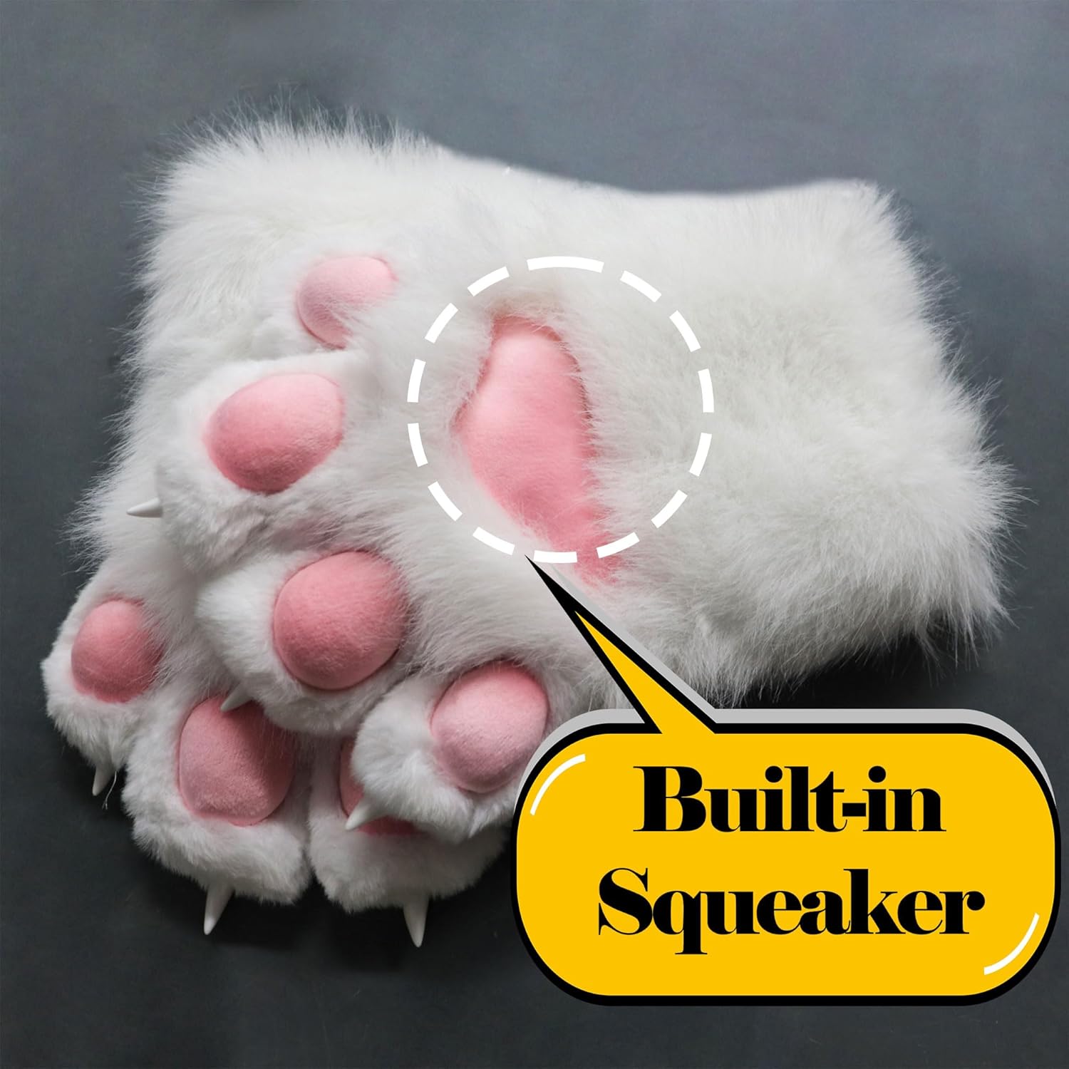 CosTribe Cat Paw Gloves with Squeaker Ultra Soft Plush Faux Fur, Realistic Claws for Fursuit Cosplay Costume Halloween Adults