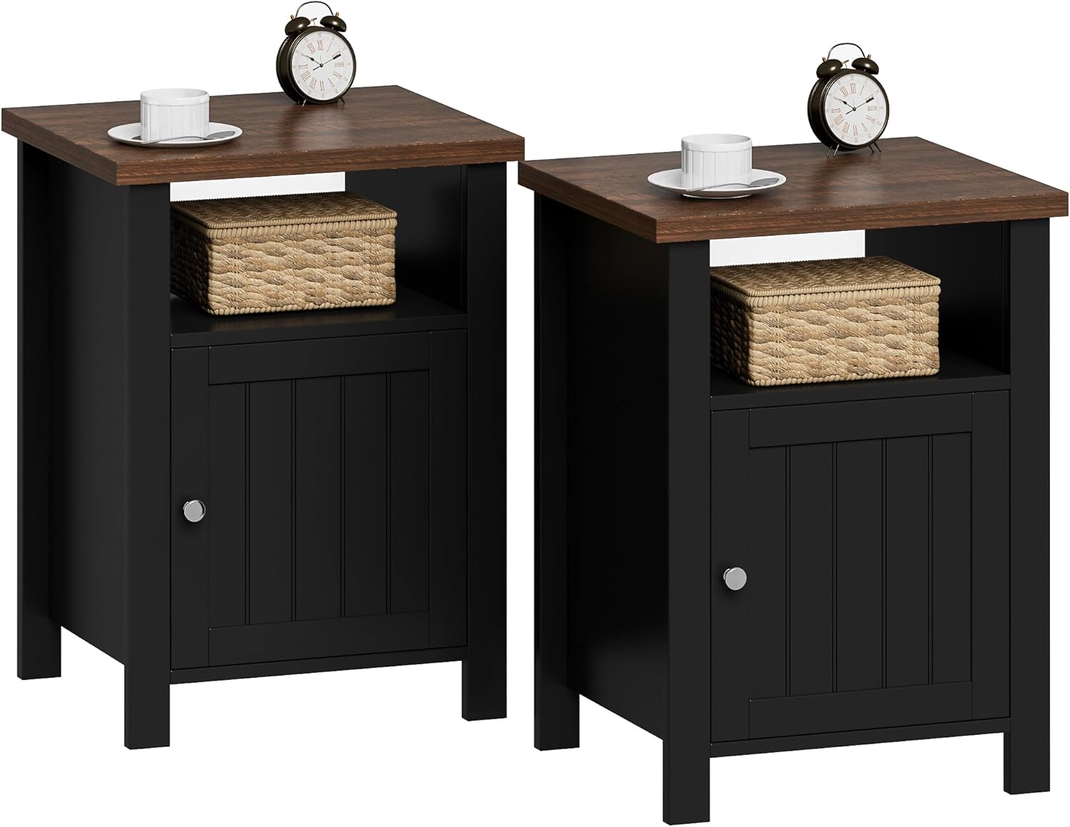 ChooChoo Nightstands Set of 2, Rustic Vintage End Side Table with Storage for Bedroom Living Room, Black&Brown 13.8''D×15.8''W×23.6''H Black&brown 2
