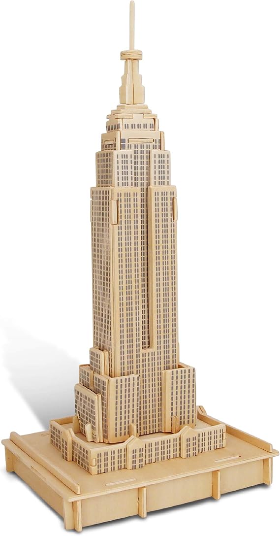 Amazon Com Puzzled 3d Puzzle Empire State Building Wood Craft Construction Model Kit Educational Diy Wooden Toy Assemble Model Unfinished Crafting Hobby Puzzle To Build And Paint For Decoration 58 Pieces Pack