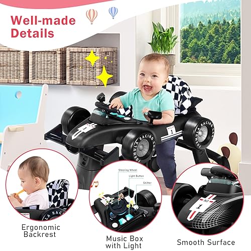 Miniatura 3 de BABY JOY Andador de bebé 4 en 1, caminador de actividad plegable con altura y velocidad ajustables, música, luces, antivuelco, andador de empuje