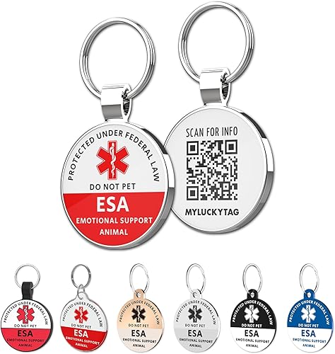 MYLUCKYTAG ESA Identificación de animal de apoyo emocional  Etiqueta personalizada para mascotas con código QR  Perfil en línea, alerta de ubicación