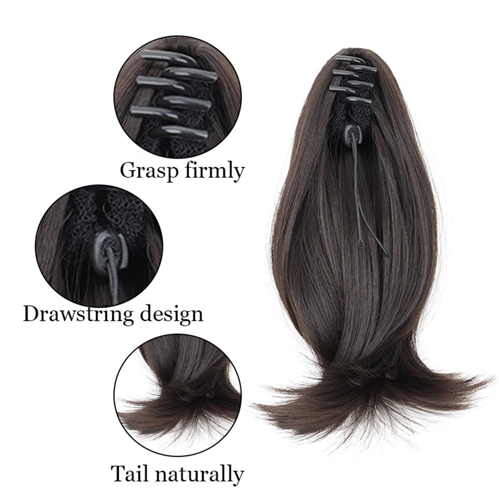 Postiche Extension queue de cheval courte et bouclée avec pince invisible – Postiche synthétique à clipser for femme Naturel(2M30)