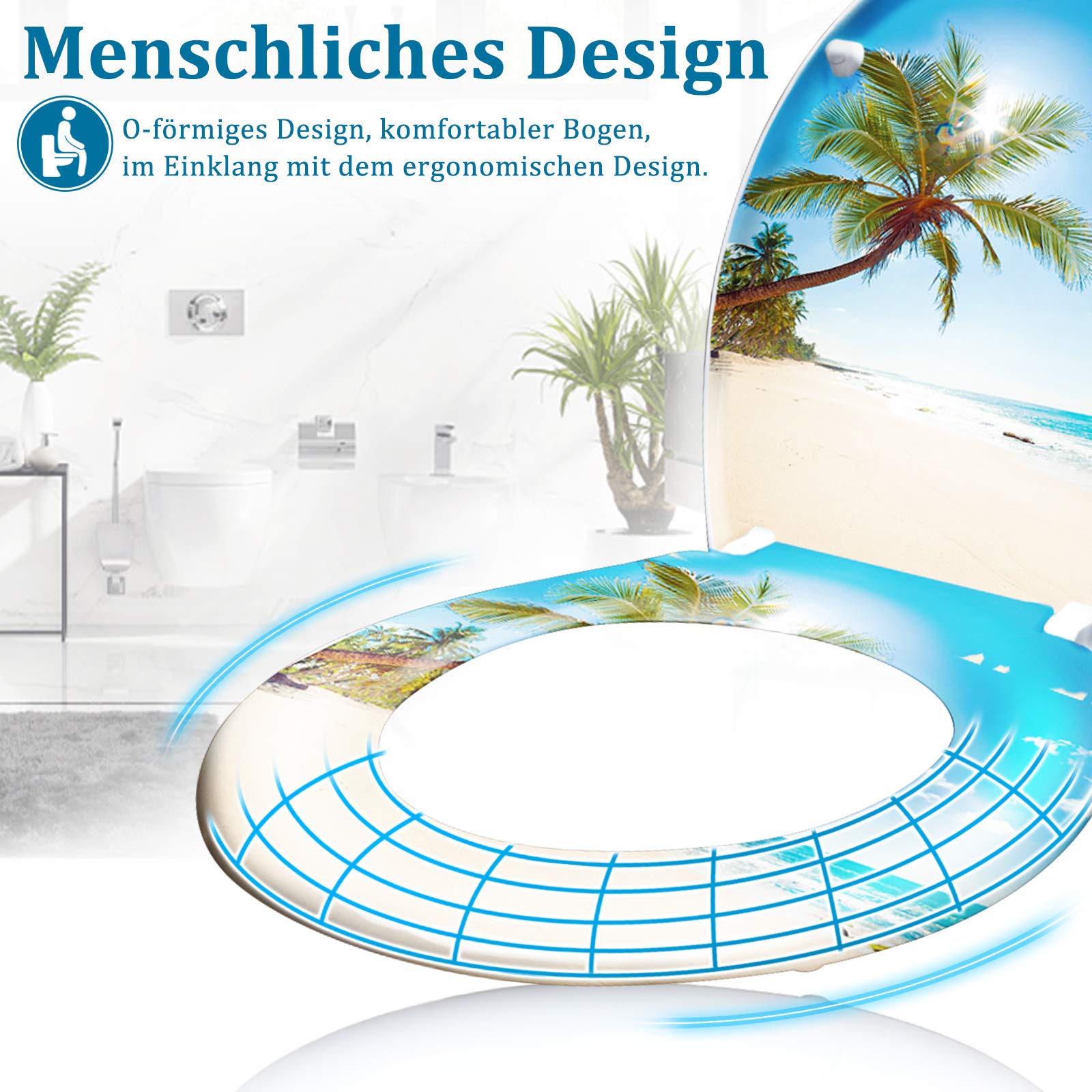 LARS360 Abattant WC Abattant de Toilette Fabriqué en Acier Thermodurci et Inoxydable Antibactérien Peut être Utilisé sur la Plupart des Couvercles de Toilettes, 45 x 38cm (Des Pierres)