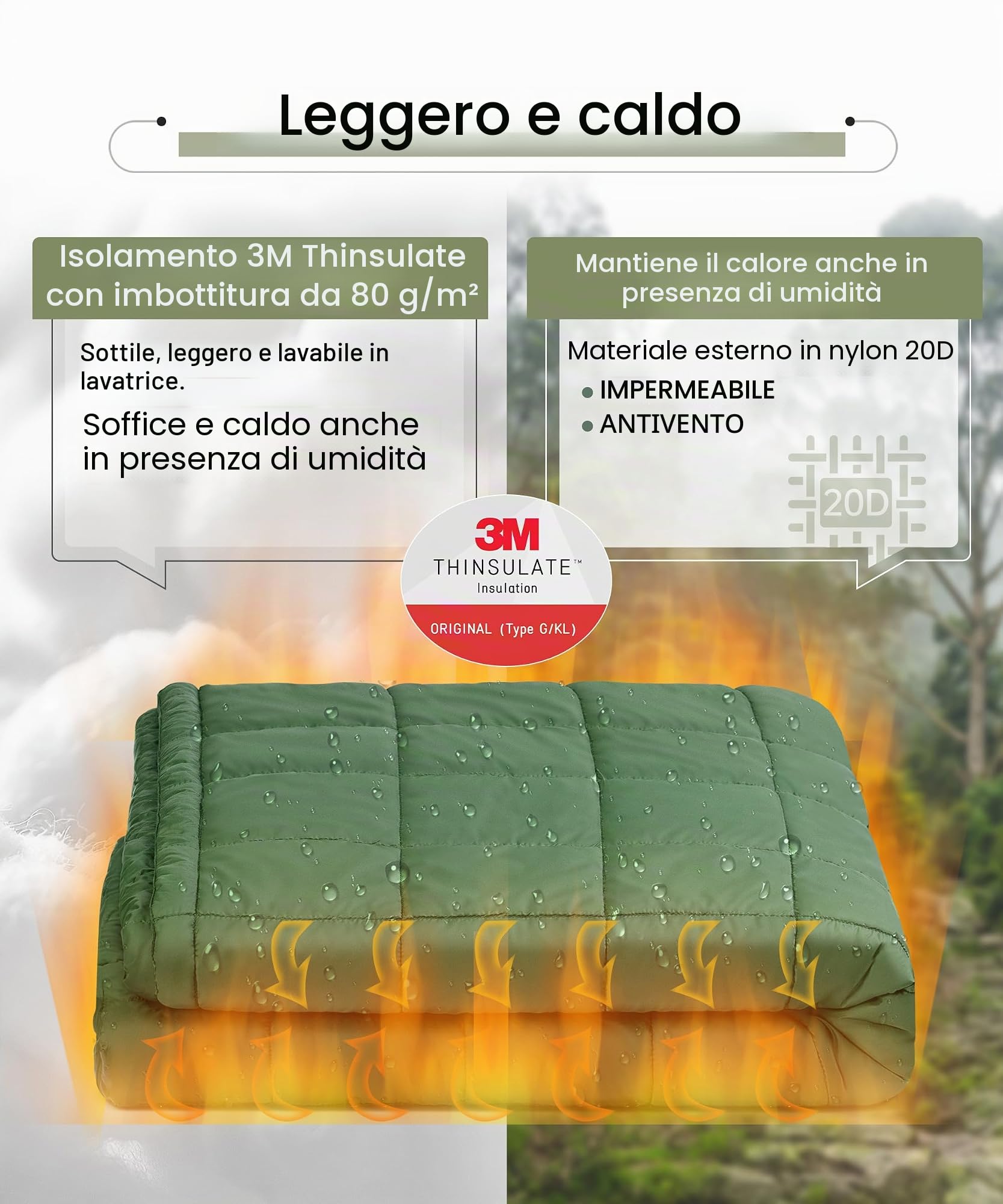 OneTigris Coperta da campeggio con isolamento Thinsulate 3M, coperta impermeabile calda, con grandi tasche, coperta con cappuccio portatile per attività all'aperto, escursionismo, viaggio