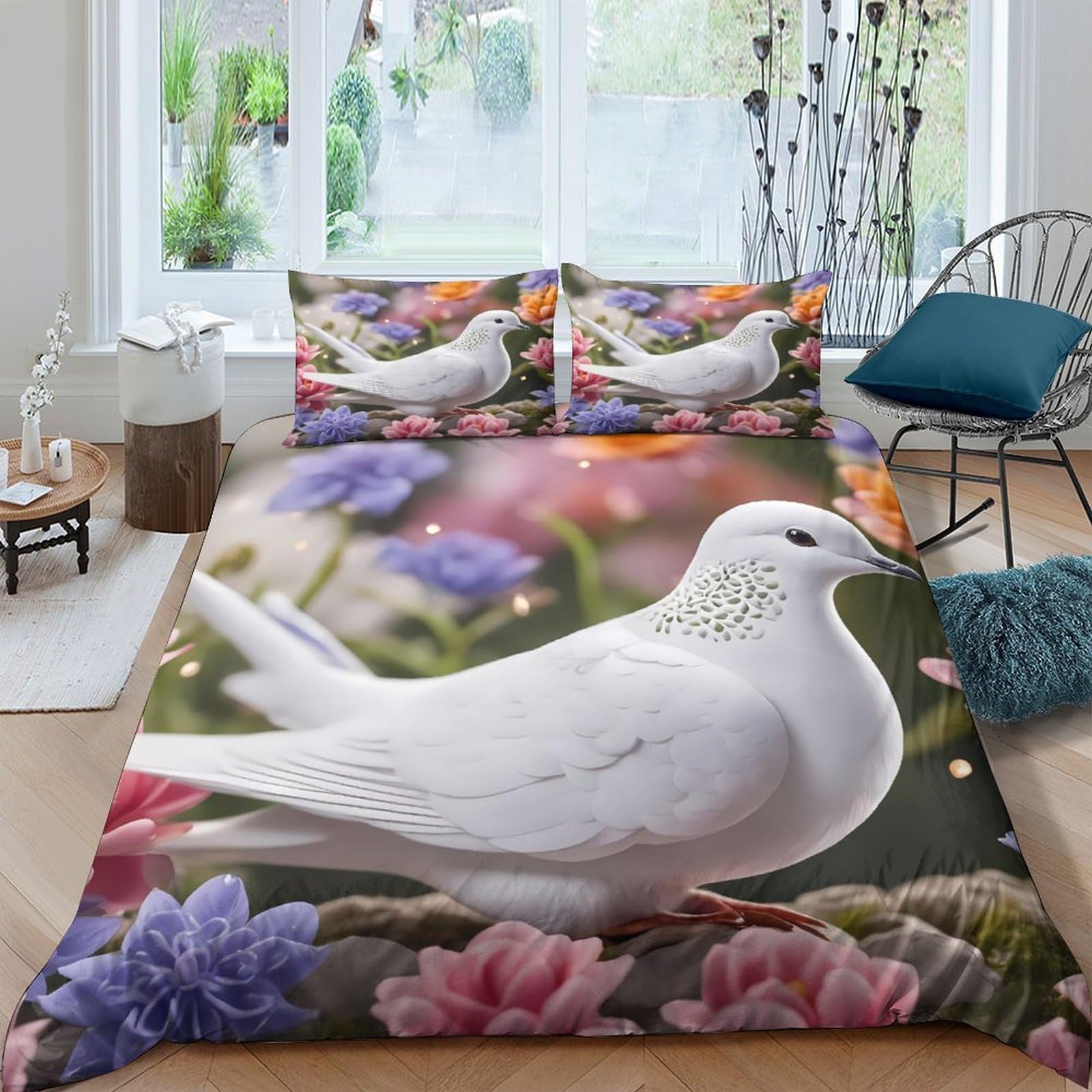 Ctjqhvkz Style-7 3D Printed White Dove Fitted Sheet Microfiber Floral Mattress Cover Anti-Slip Washable For Bedroom Dorm Room Decor Single（135X200cm）