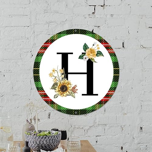 Miniatura 8 de Letrero de bienvenida frontal para puerta monograma de inicial corona en O letrero redondo de hojalata del alfabeto girasol mariposa búfalo