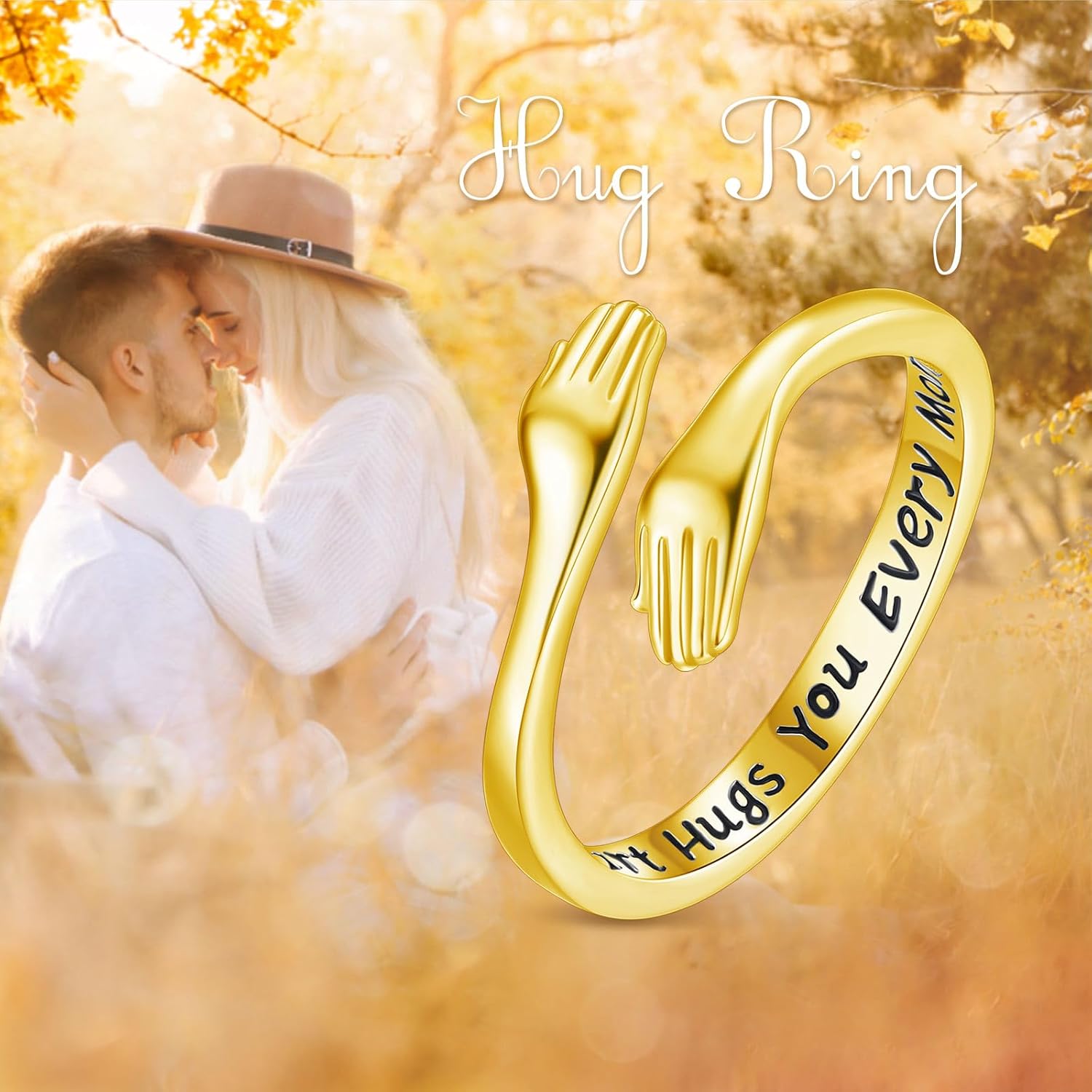 INFUSEU Gold Hug Rings for Women Granddaughter Teen Girls Cute Sterling Silver Adjustable Ring Love Gifts for Her Girlfriend Mom Wife Best Friend - Image 9