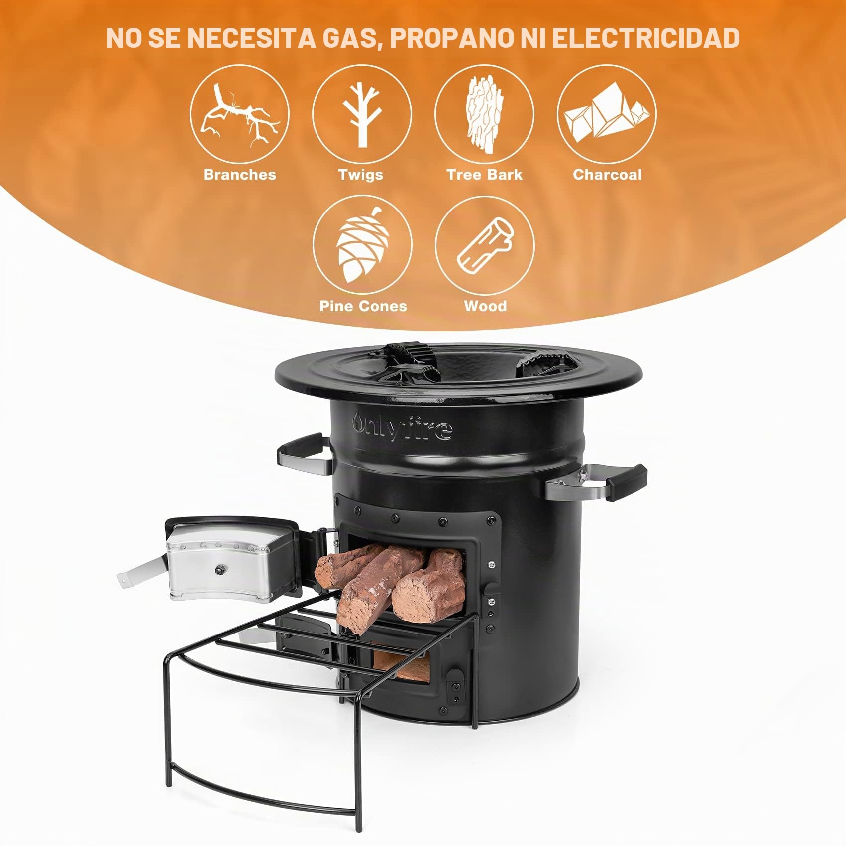 Onlyfire Horno de Cohetes,Rocket Stove,Estufa de Leña Portátil, Estufa al Aire Libre para Mochilero,Cocina al Aire Libre,Camping,Picnic,Barbacoa,Caza,Pesca(Negro)