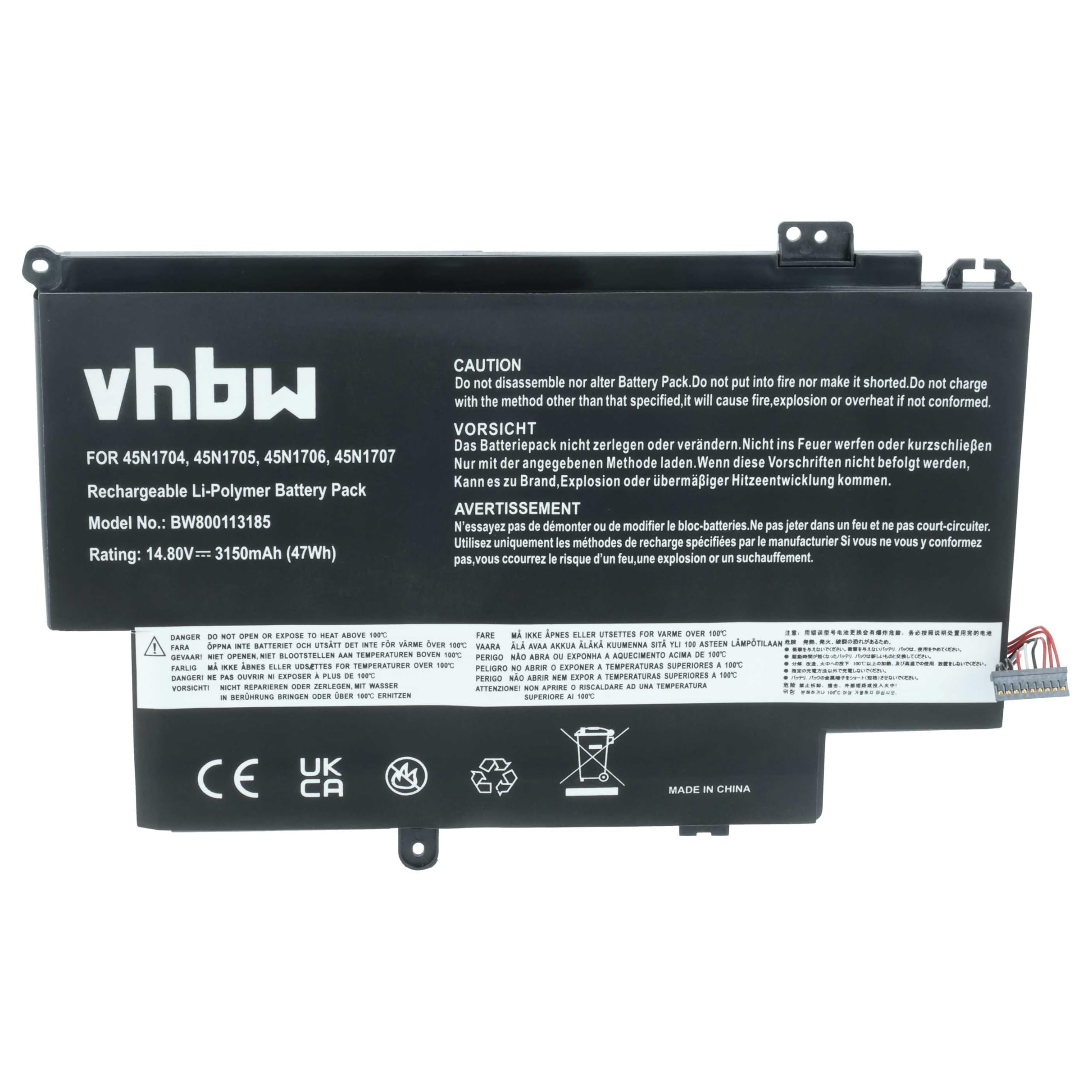 vhbw Batterie Compatible avec Lenovo ThinkPad Yoga 12 (20DK-KS02F01) | Yoga 12 (20DK-KS01T0A) ordinateur portable (3150mAh, 14,8V, Li-polymère)