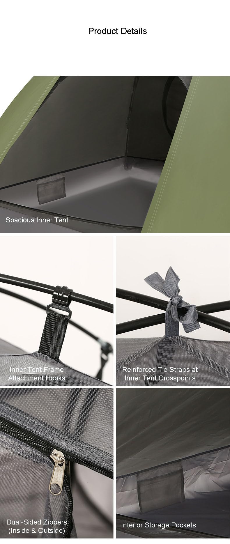 2 Personen Wasserdichtes Campingzelt - Leichtes Doppelschichtiges Design mit Markisentür, Schneller Aufbau, Anti-Moskito-Netz, für Wandern, Angeln, Outdoor (Classic 3-Season Edition)