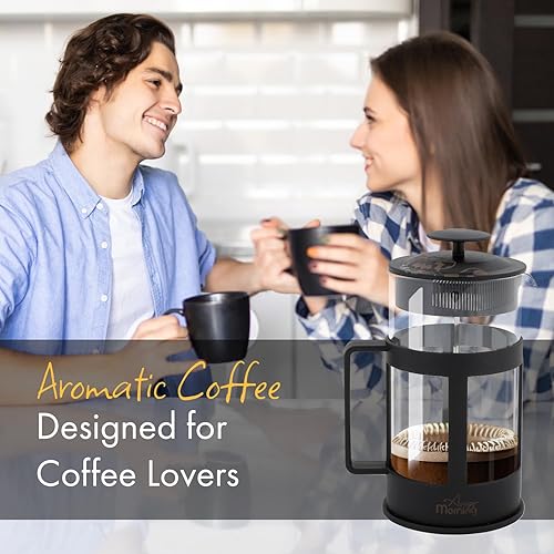 Miniatura 6 de Any Morning Cafetera, prensa francesa de vidrio de borosilicato de acero inoxidable, prensa de té para té suelto, sin BPA, resistente al calor,
