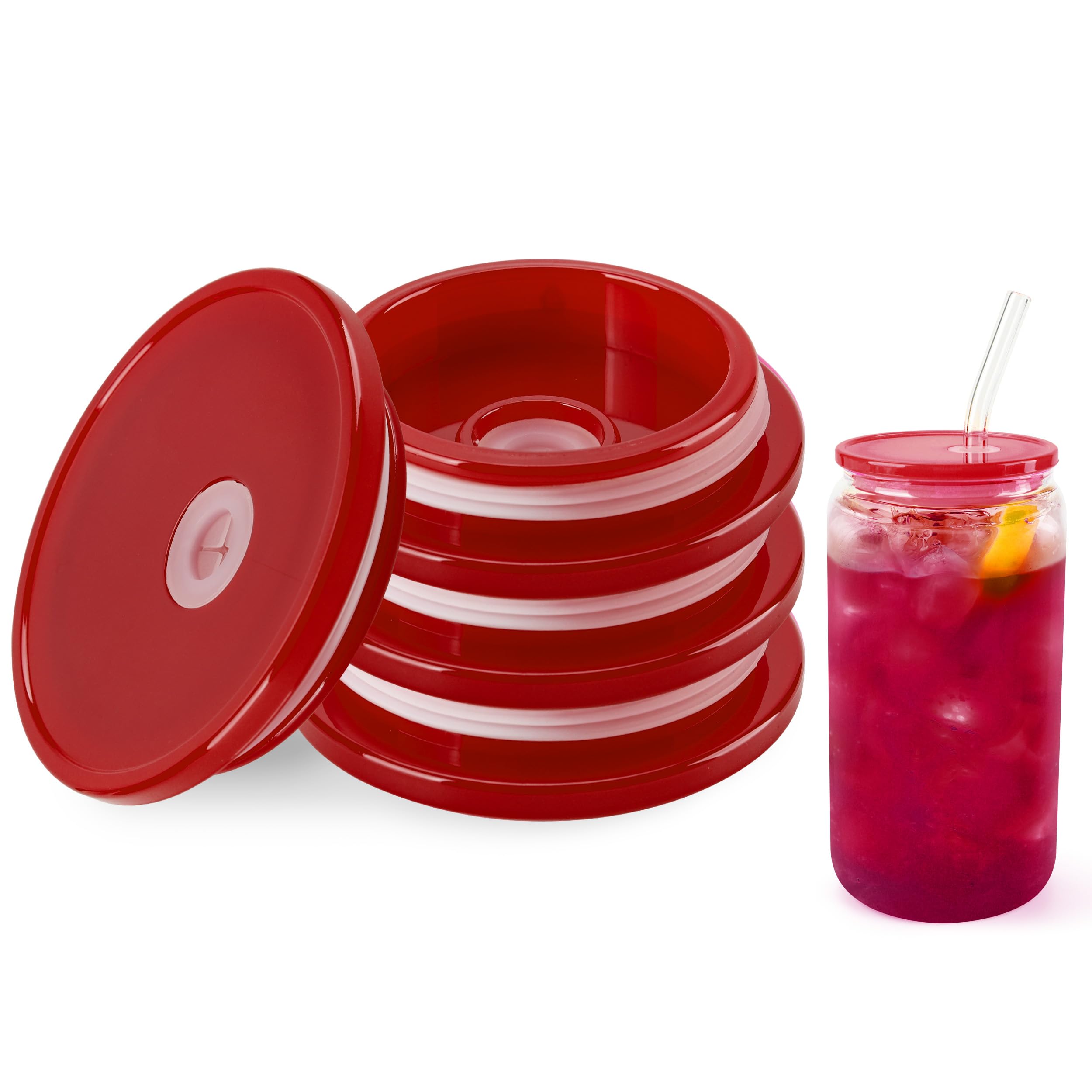 Joyclub 8 Pack Acrylic Lids For 16oz & 20oz Glass Cups - Replacement Lids With Straw Hole & Silicone Seal, Multi Colors