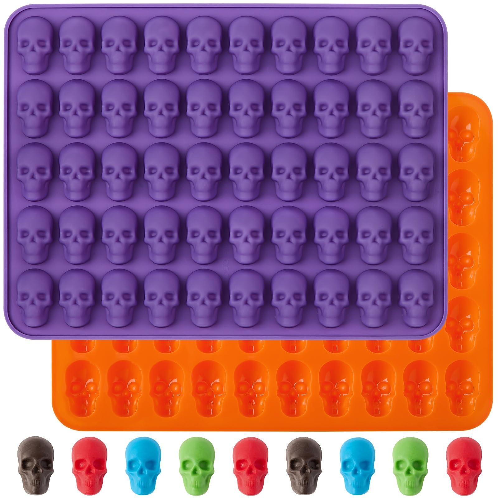 joersh halloween chocolate silicone molds 2pcs skull shaped candy mold non stick for chocolate fondant gummy jello ice cubes dessert cake decorating