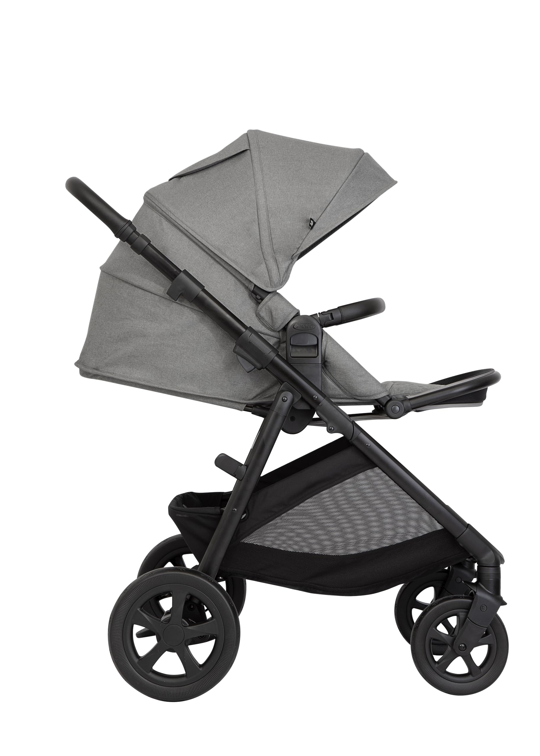 Graco - Near2Me™ DLX Trío Cochecito (nacimiento - 4 años aprox.), silla portabebés (hasta 12 meses), capazo (0-6 meses), color Ash