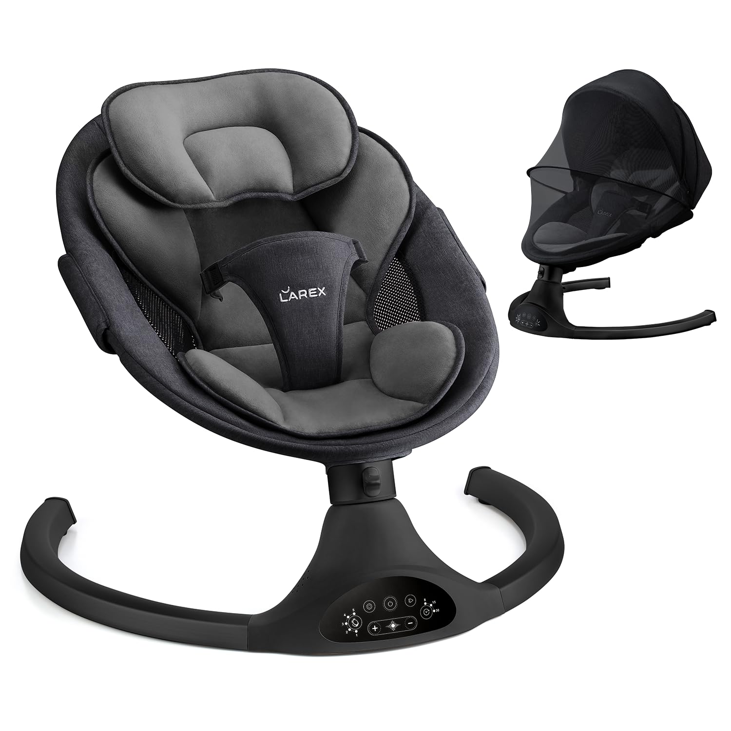 LarexBaby Swing Infant Swing Electric Toddler Baby Rocker Portable for Newborn Boy Girl, 5 Sway Speeds with Remote Control, 10 Preset Melodies and Bluetooth, 0-6 Months Max 20 Lbs
