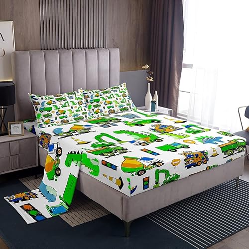 Juego de ropa de cama de dinosaurio para niños, juego de sábanas de construcción de dinosaurios para niños y niñas, equipo de dibujos animados,
