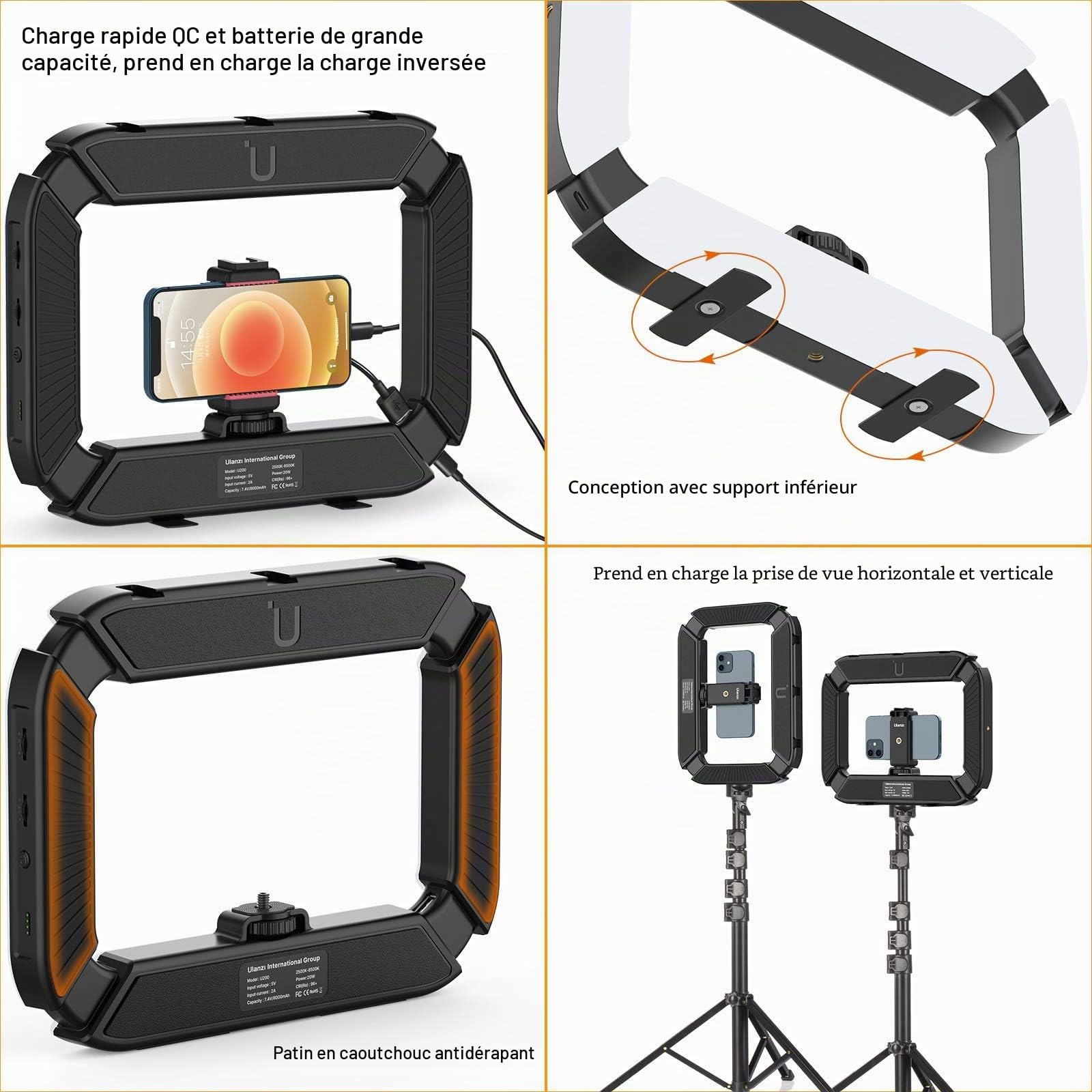 ULANZI U-Rig Smartphone Video Rig avec Lumière, stabilisateur Portable pour téléphone Portable avec Anneau Lumineux 8500 K pour la réalisation de Films en Direct Steam Tiktok Youtube Enregistrement