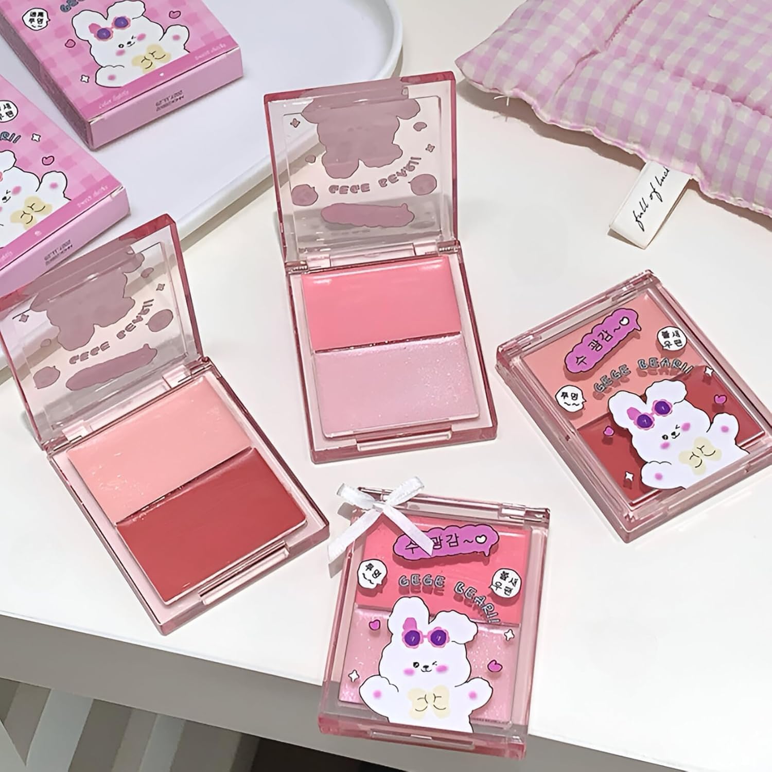 Gege Bear Soft Water Gloss Soft Blush Plate | Cute Jelly Compact | Long-Lasting Waterproof | Kawaii Aesthetic | Soft Pastel Shades Rose Blush Pink Collection | Creamy And Glossy Blusher for Cheeks | Dewy Finish | Perfect to Natural Look | for Women Gen Z Teen Girls (01#Peach Heart Guava, 8g)-image-3
