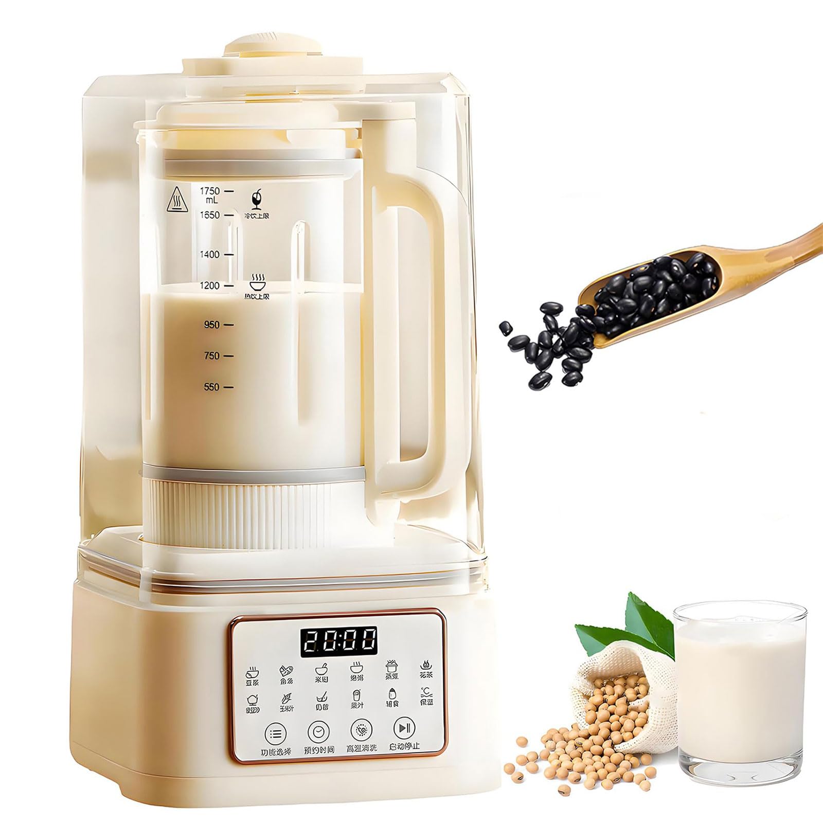 Automatyczna maszyna do produkcji mleka migdałowego, 1750 ml, automatyczna maszyna do produkcji mleka roślinnego ze szczotką i miarką, opóźniony start/samoczyszczenie, do domowego