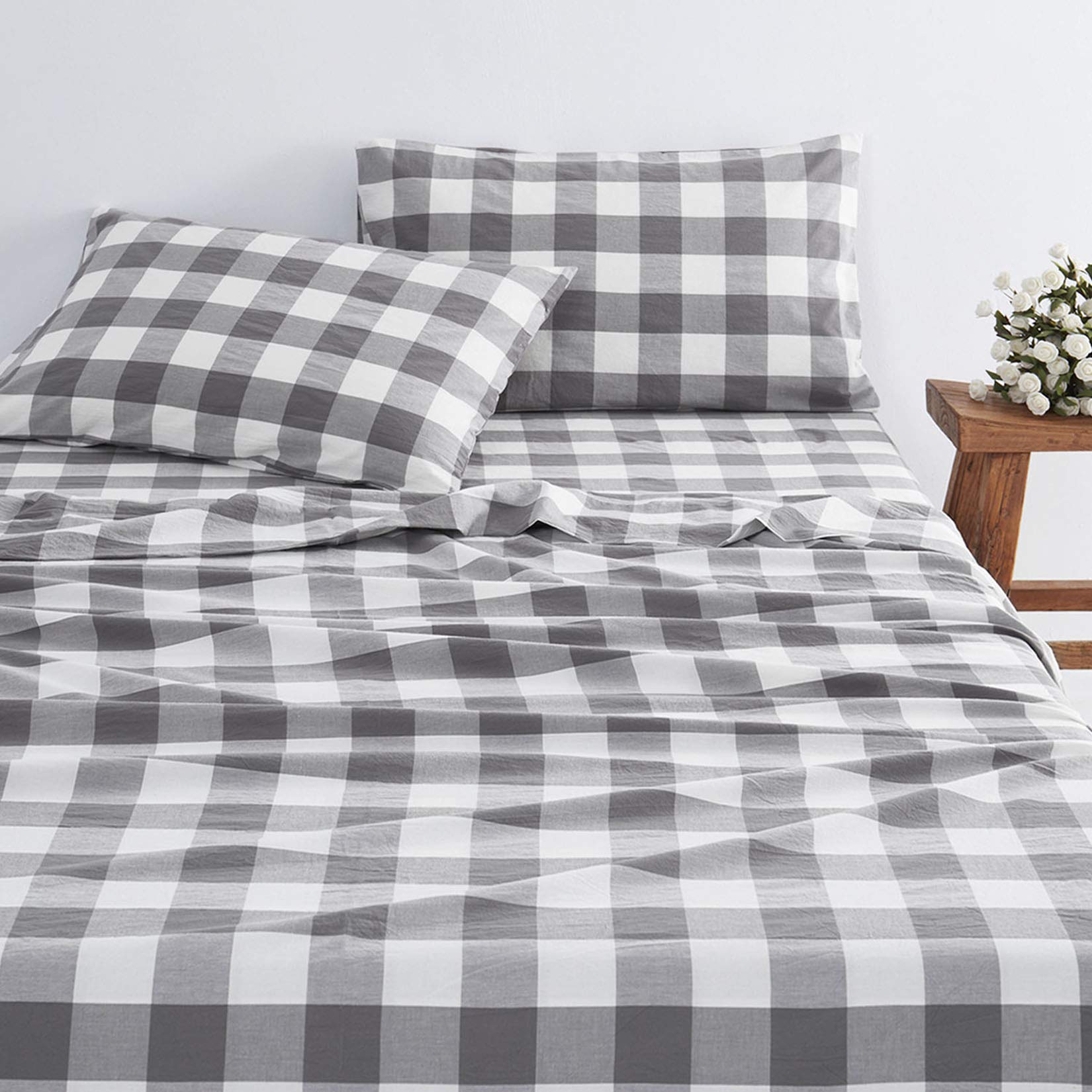 Gray Plaid Sheet Set 