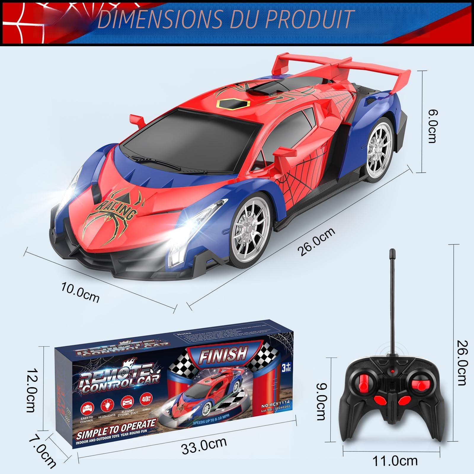 Mieryd Voiture Télécommandée, 1:18 Voiture de Course Spider Jouet Garçon | Cadeau Enfant Fille 3 4 5 6 7 8 Ans Voiture Radiocommandée à Batterie Jeux Intérieur Extérieur Véhicule Téléguidée Drift Cars