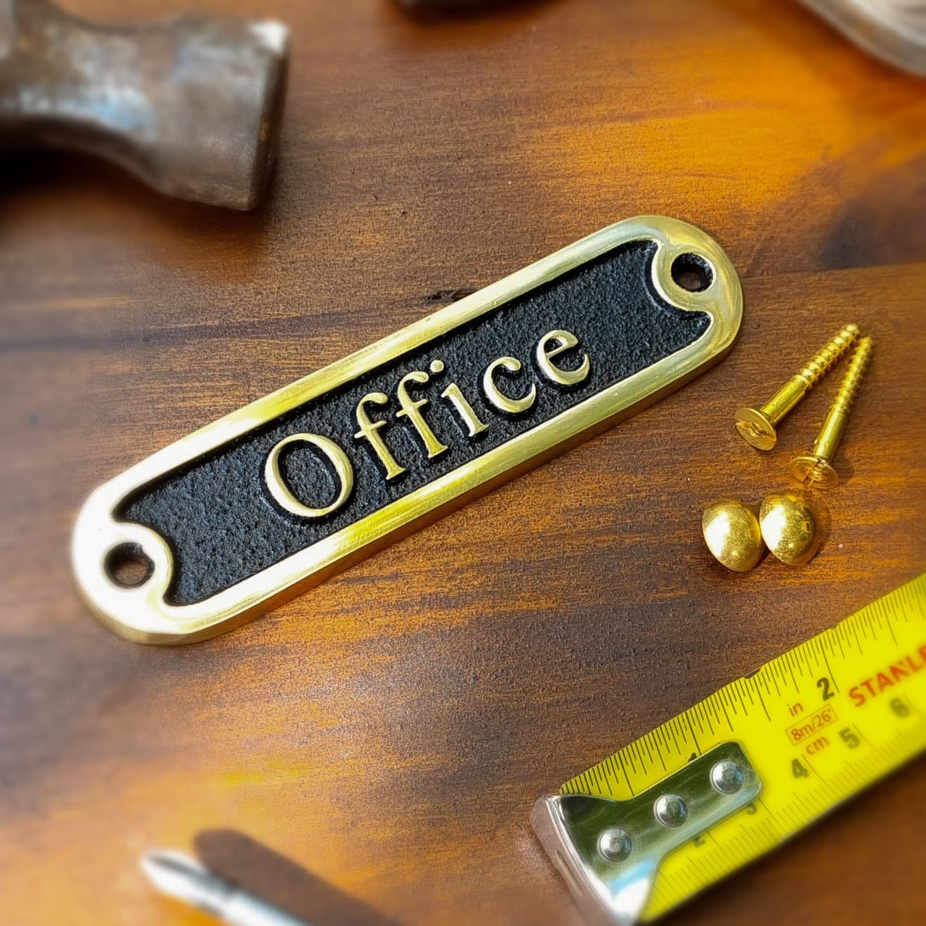 Office Brass Door Sign. Traditional Style Home Décor Wall Plaque Handmade By The Metal Foundry UK.