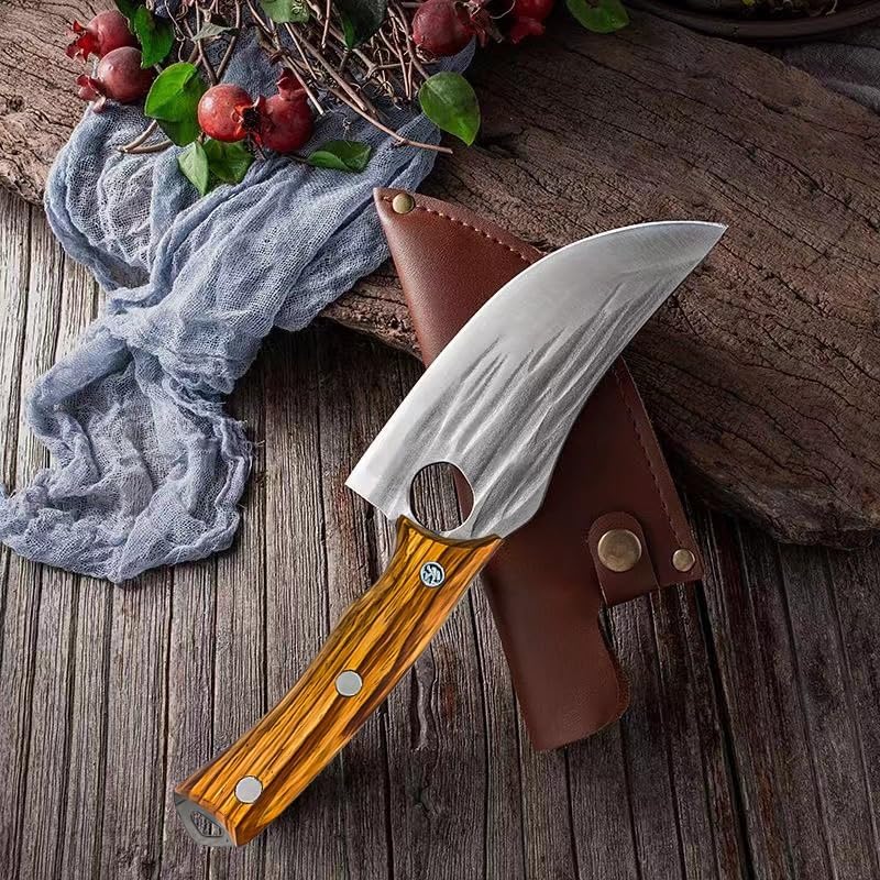 Meat Cleaver,Cleaver Knife Hand Forged Butcher Knife Meat Cleaver Stainless Steel Kitchen Boning Cutting Tools Hunting Fishing Portable Knife With Sheath (Color : B)