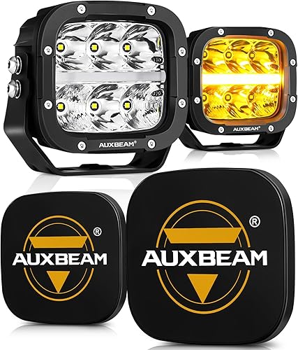 Auxbeam XP-Ultra - Paquete de luces LED de 5 pulgadas con cubiertas protectoras negras, luces ámbar DRL para todo terreno, luz de zanja de doble