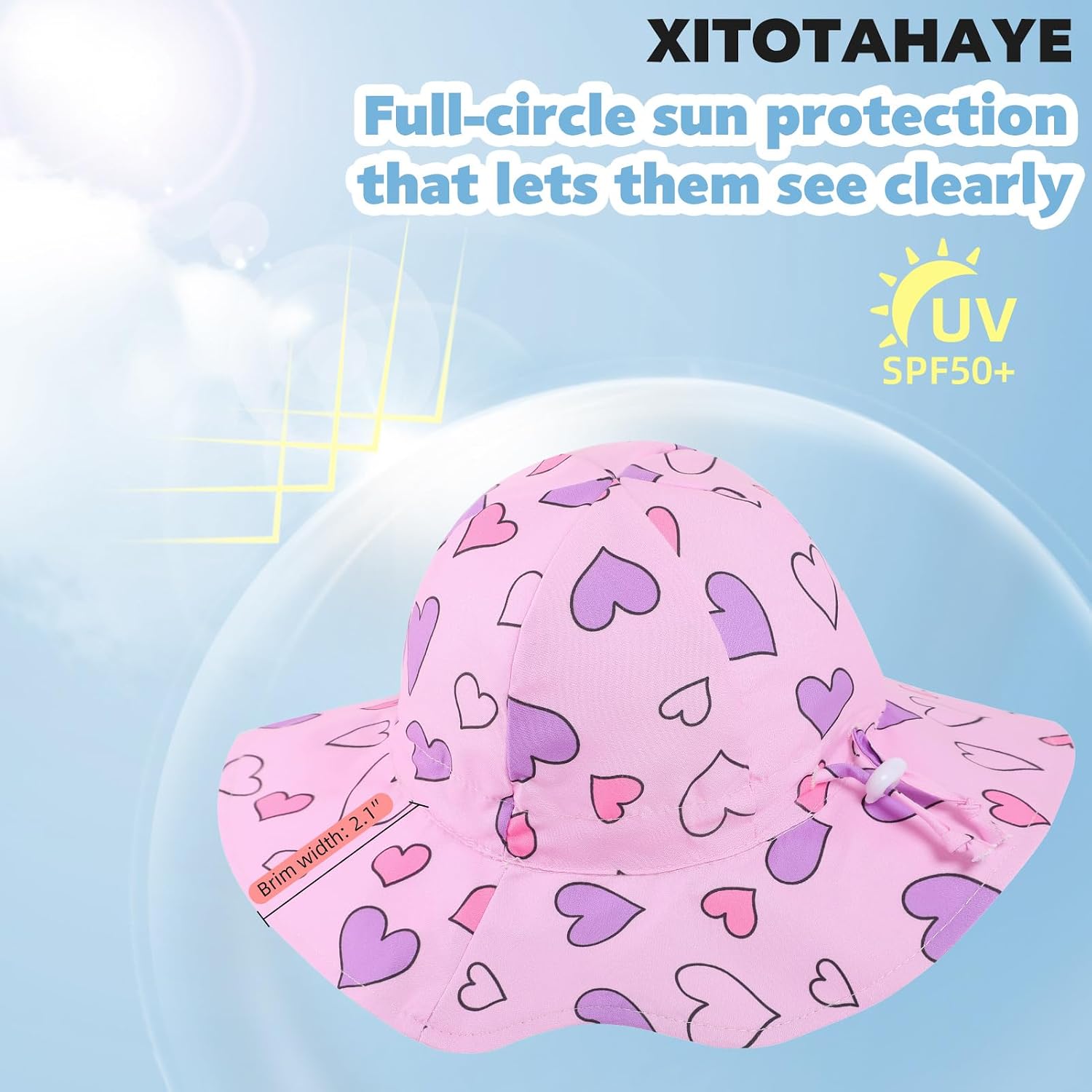 Baby Sun Hat UPF 50+, Adjustable Wide Brim Bucket Hat for Toddlers Infants, Foldable Beach Hat for Boys Girls Outdoor Travel