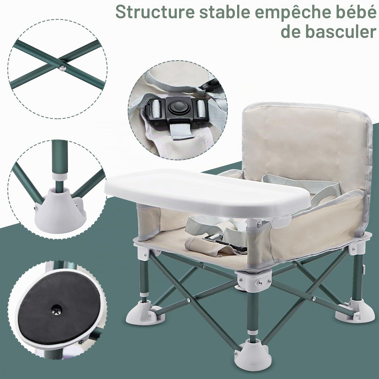 Chaise de camping pour bébé avec plateau, siège rehausseur pliable pour tout-petit, chaise haute portable avec sac de voyage, chaise haute de voyage, chaise d'alimentation pour pique-nique