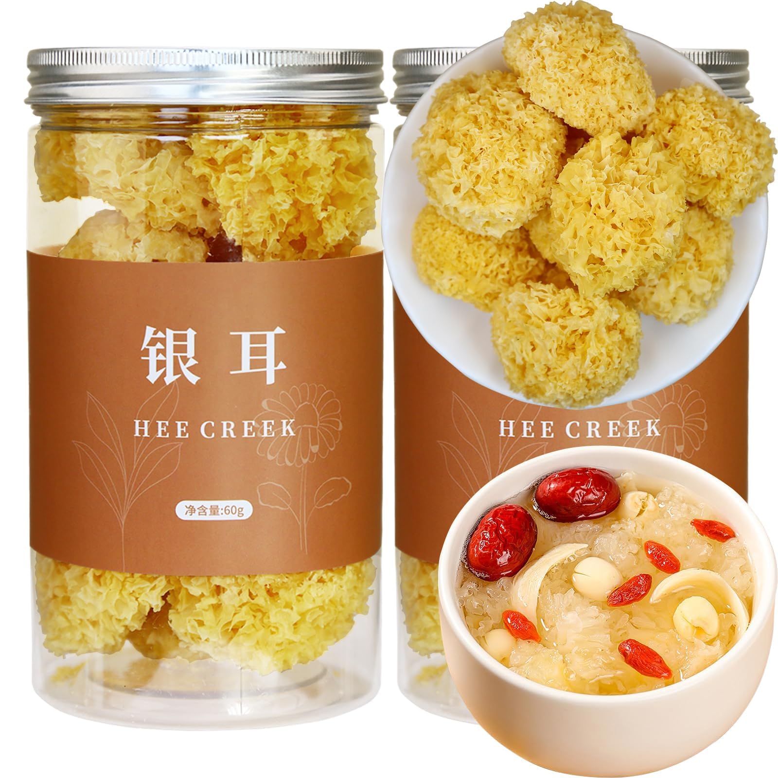 Hee Creek White Snow Fungus Mushroom 4.23oz / 120g Rootless Dried Snow Fungus Tremella Fuciformis Mushroom, 去根白银耳 特级雪银耳