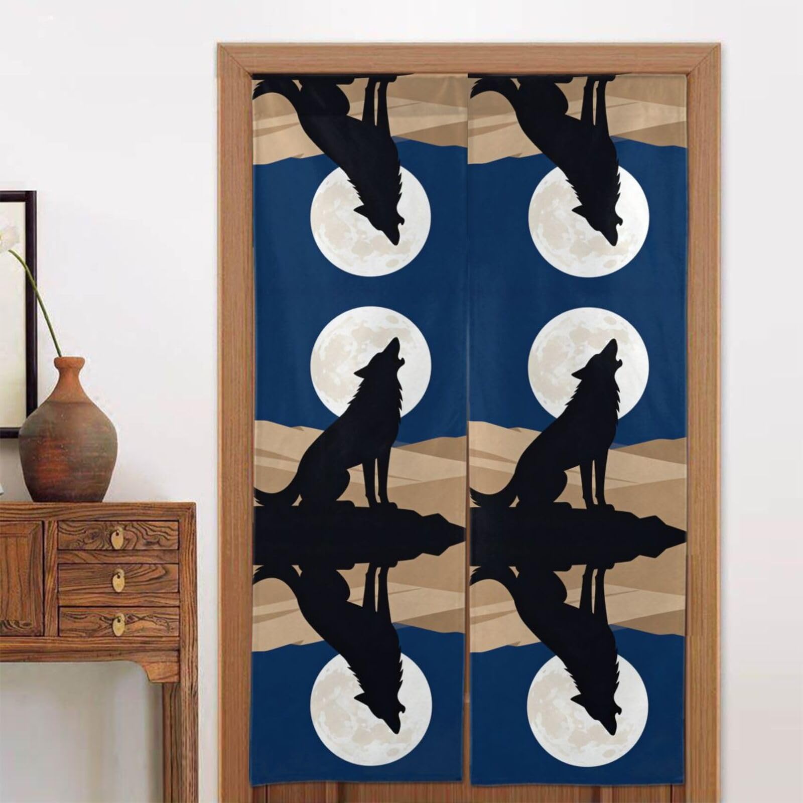 CNTDBU Mysterious Lone Wolf Door Curtain 34x56 Inch-Room Divider Panel for Privacy, Entryway Screen for Kitchen Bedroom