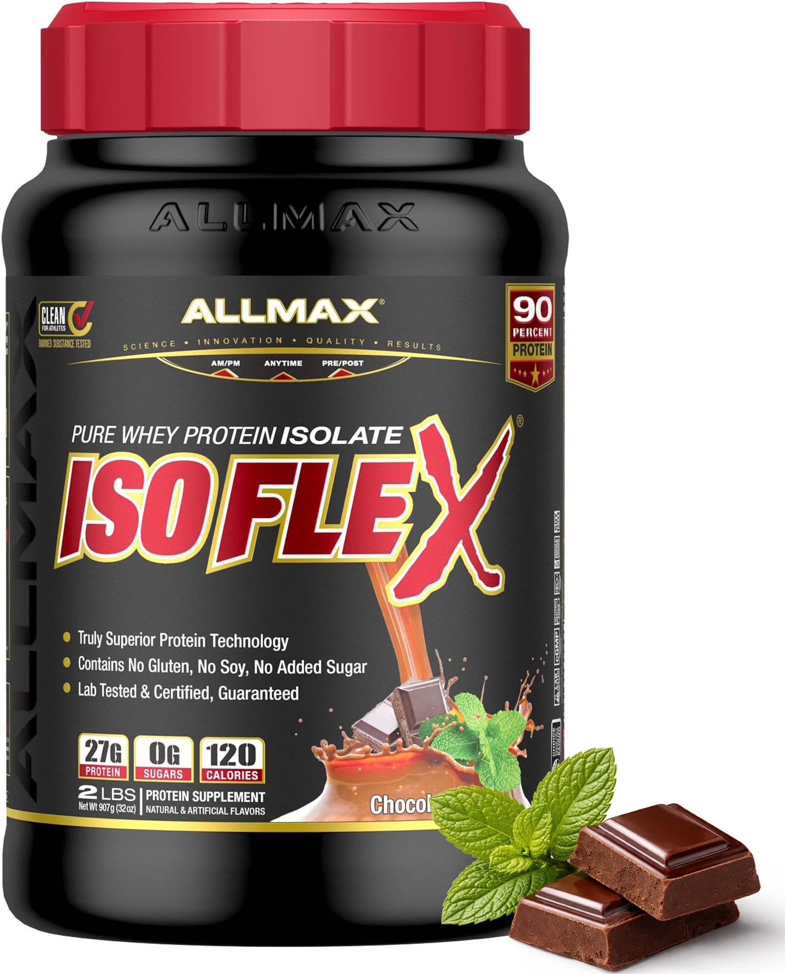 ISOFLEX Pure Whey Isolate Protein Powder - Gluten Free, Low Lactose, Sugar-Free - High-Protein, Clean, Keto-Friendly for Pre Post Workout Supplement for Women and Men | Chocolate Mint, 2lb