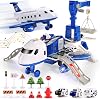 CUTE STONE Transport Cargo Airplane with Music & Light, Airplane Car Play Set & Vehicle Toy, Construction Toy Accessories for 3 Boys & Girls