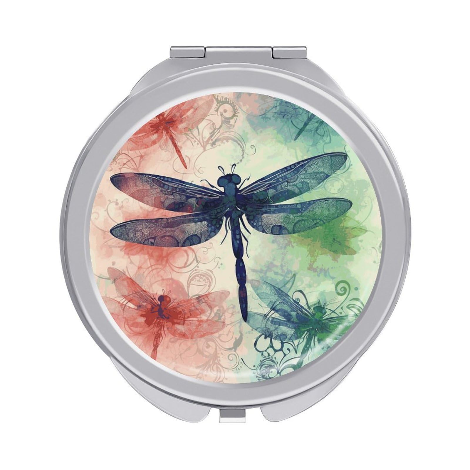JTREHY Modern Dragonfly Makeup Mirror Silver Mirror Surface Folding Makeups Mirrors Lightweight Durable Looking Glass for Suitable Traveling Handbag and Purses