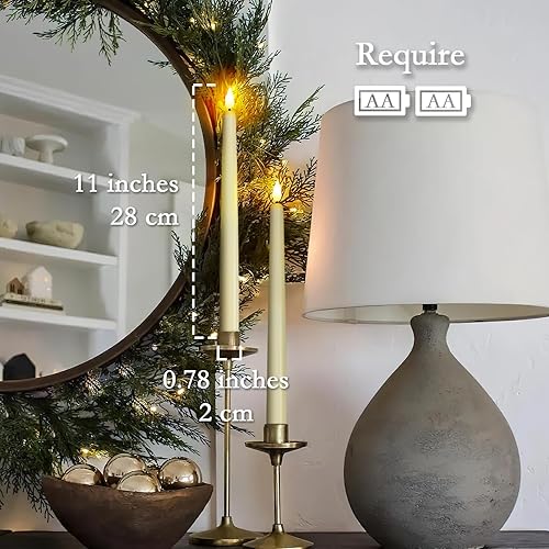 Miniatura 4 de Homemory 12 velas cónicas sin llama con temporizador remoto, velas cónicas marfil de 11 pulgadas, funciona con pilas, candelabros LED de plástico